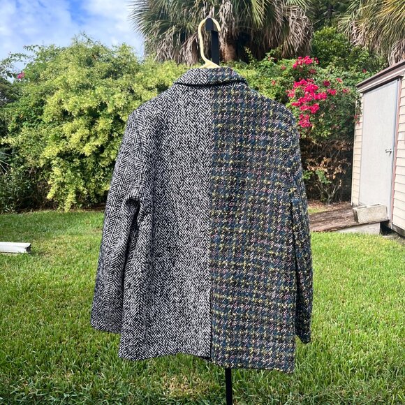 Driftwood Herringbone Tweed Wool Multi Mixed Print Boxy Blazer Size XL - Picture 5 of 10